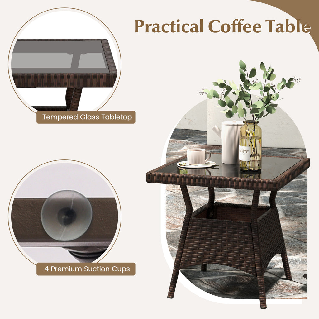 3 Pieces Outdoor Rocking Set with Tempered Glass Coffee Table for