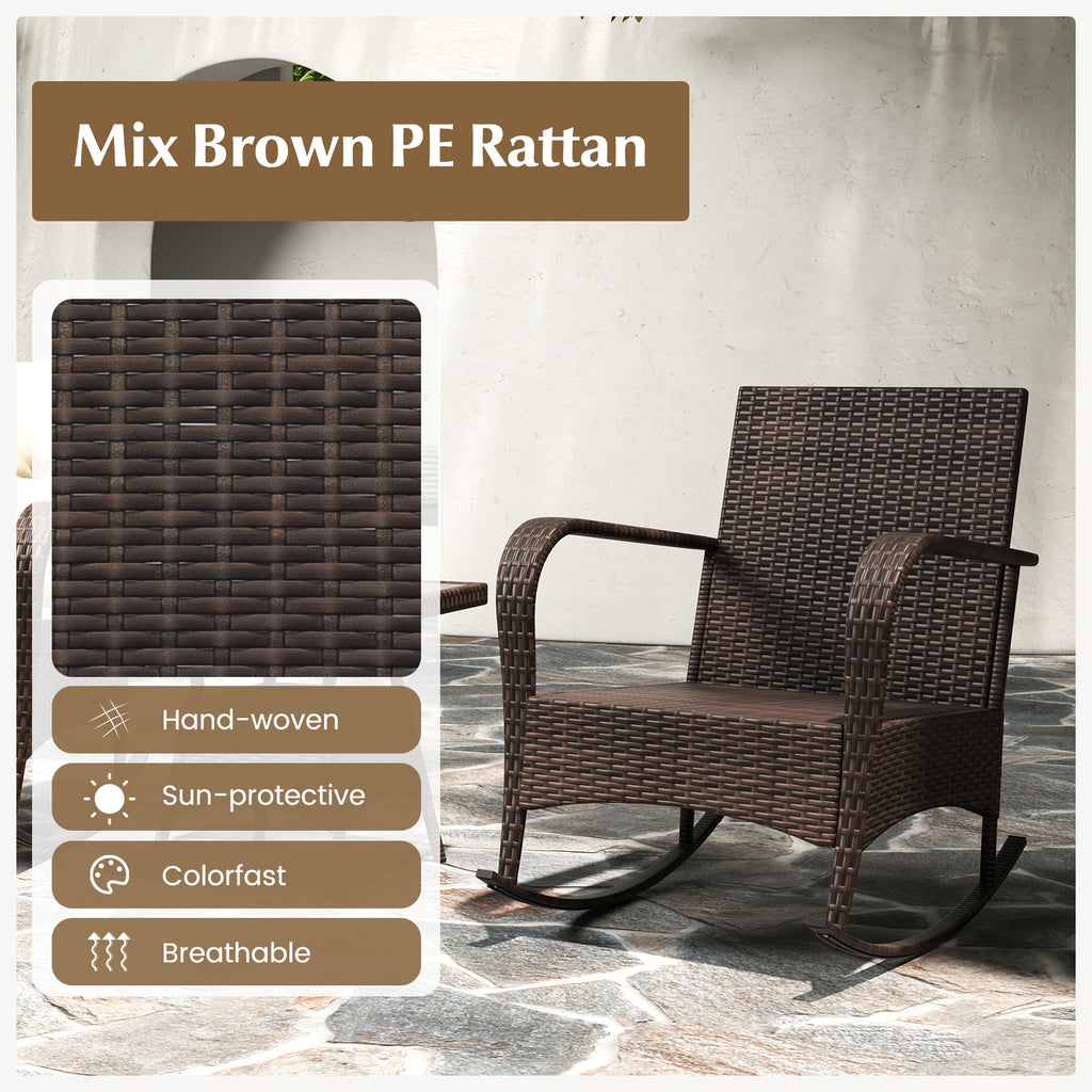 3 Pieces Outdoor Rocking Set with Tempered Glass Coffee Table for