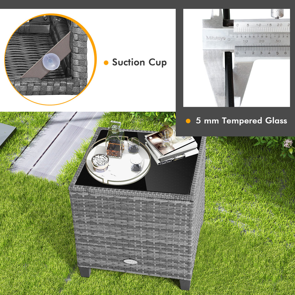3 Pieces Outdoor Wicker Conversation Set with Tempered Glass Tabletop