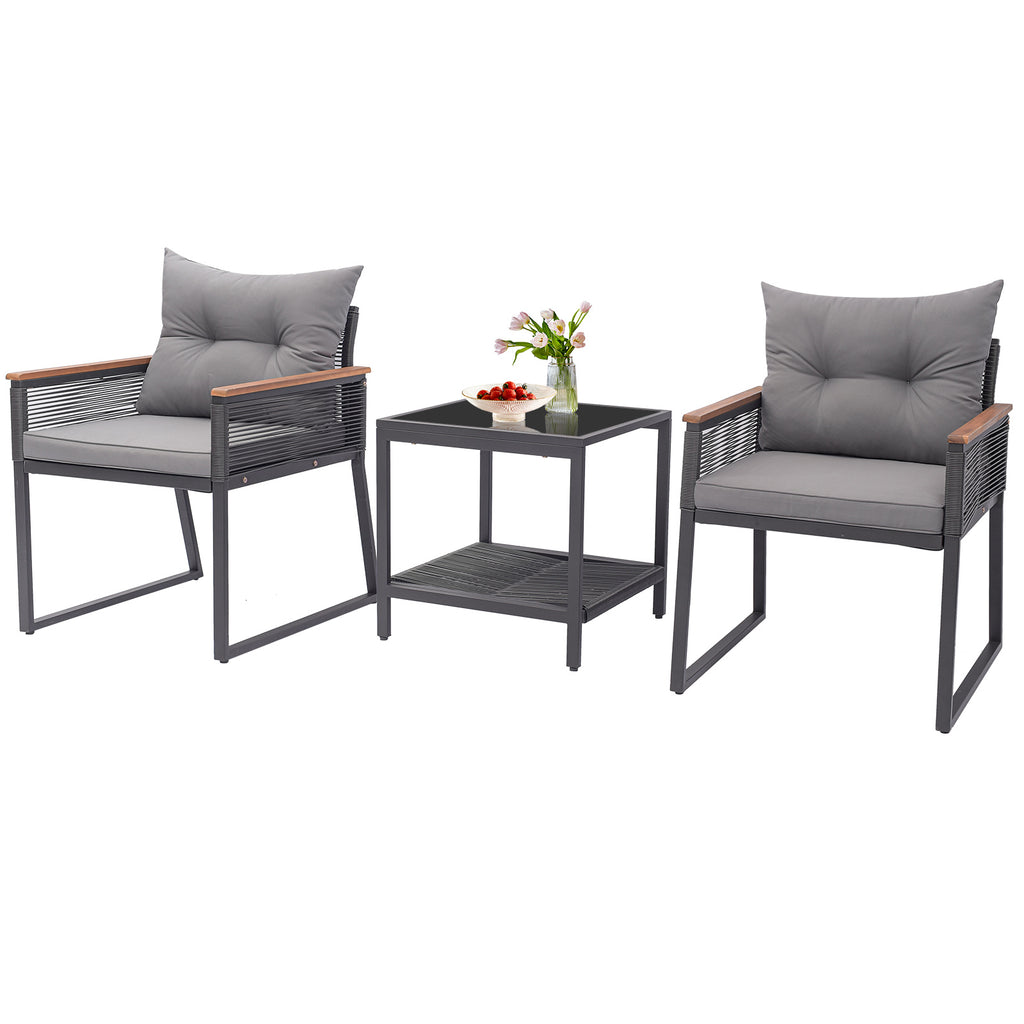 3 Pieces Patio Furniture Set with 2 Tier Coffee Table and Soft Seat