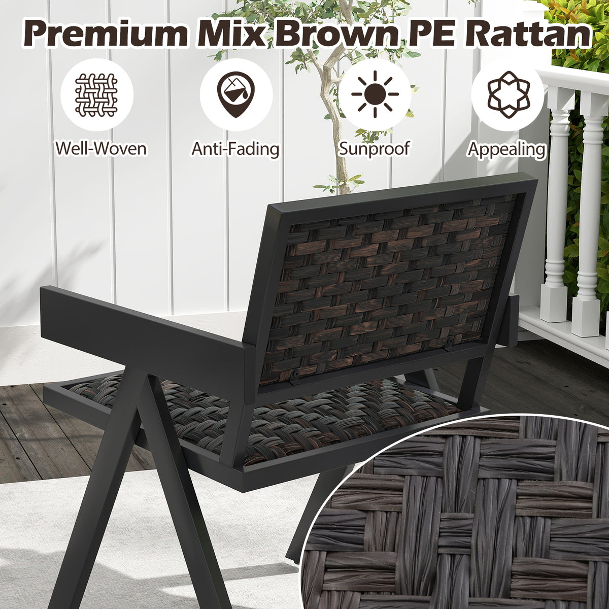 3 Pieces Patio PE Wicker Bistro Set with Quick-Drying Foam