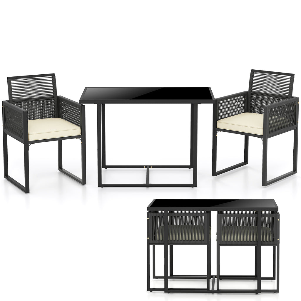 3 Pieces Patio Tempered Glass Top Table and Chairs Set for Porch