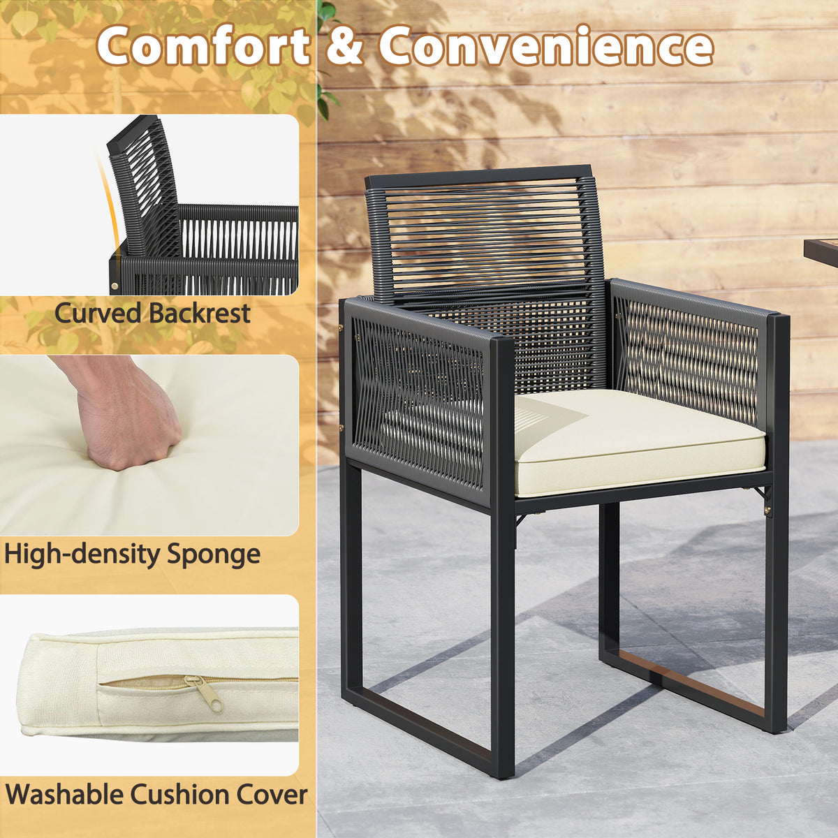 3 Pieces Patio Tempered Glass Top Table and Chairs Set for Porch