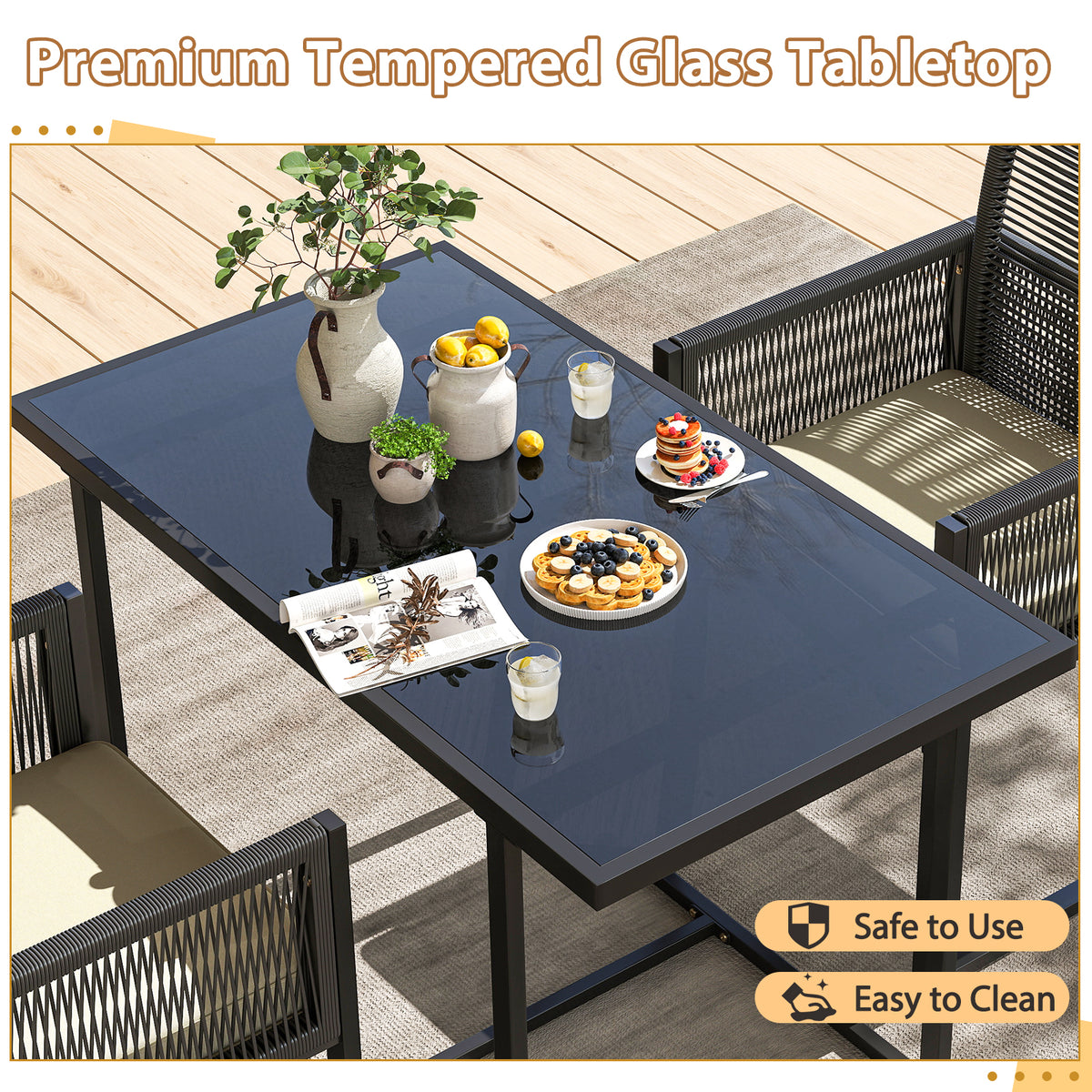 3 Pieces Patio Tempered Glass Top Table and Chairs Set for Porch