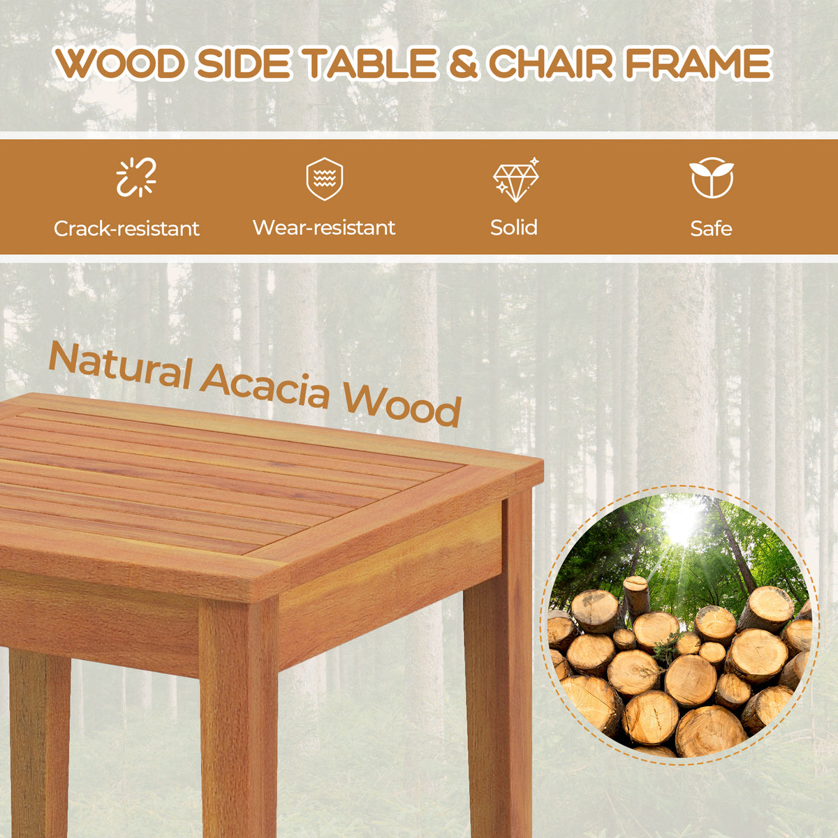 3 Pieces Rattan Bistro Set - Acacia Wood Patio Furniture