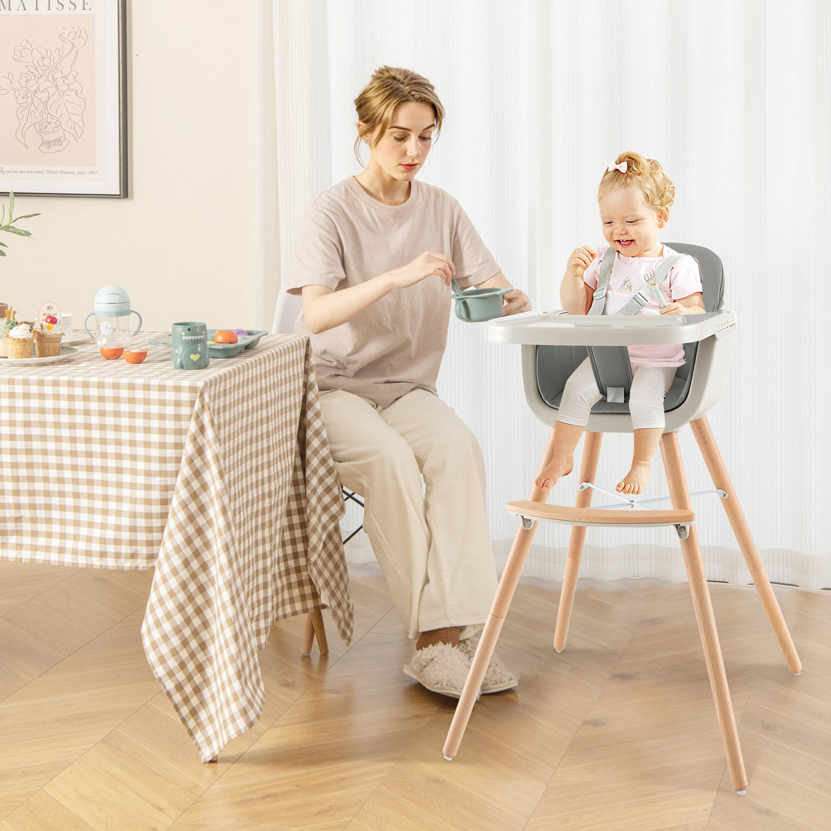 3-in-1 Convertible Wooden Baby High Chair with Cushion - Yellow, Toddler & Feeding Seat