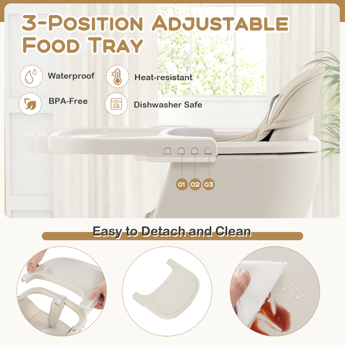 3-in-1 Convertible Wooden High Chair with Cushion - Toddler & Baby Seat, Beige