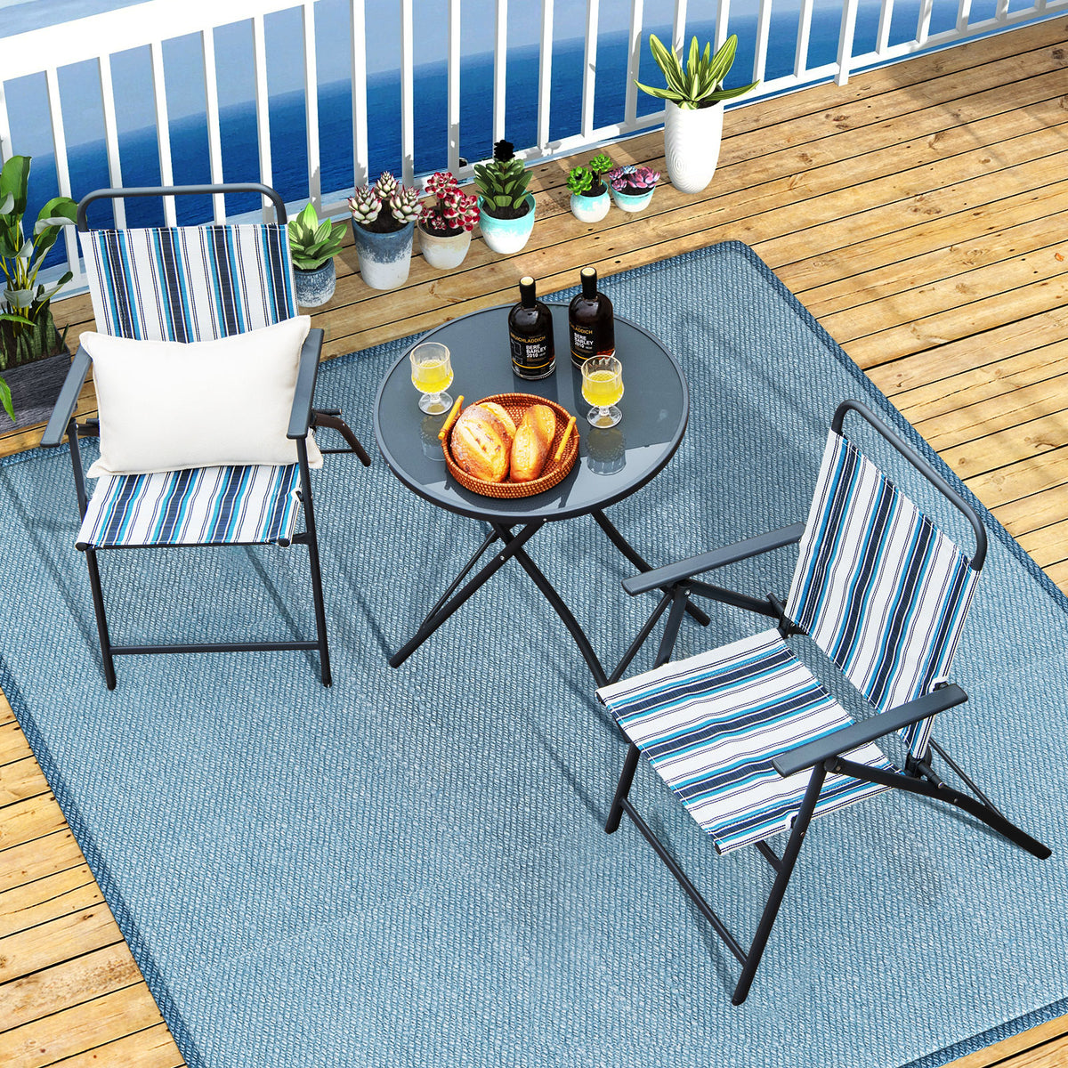 3-Piece Outdoor Folding Chair Set with Table