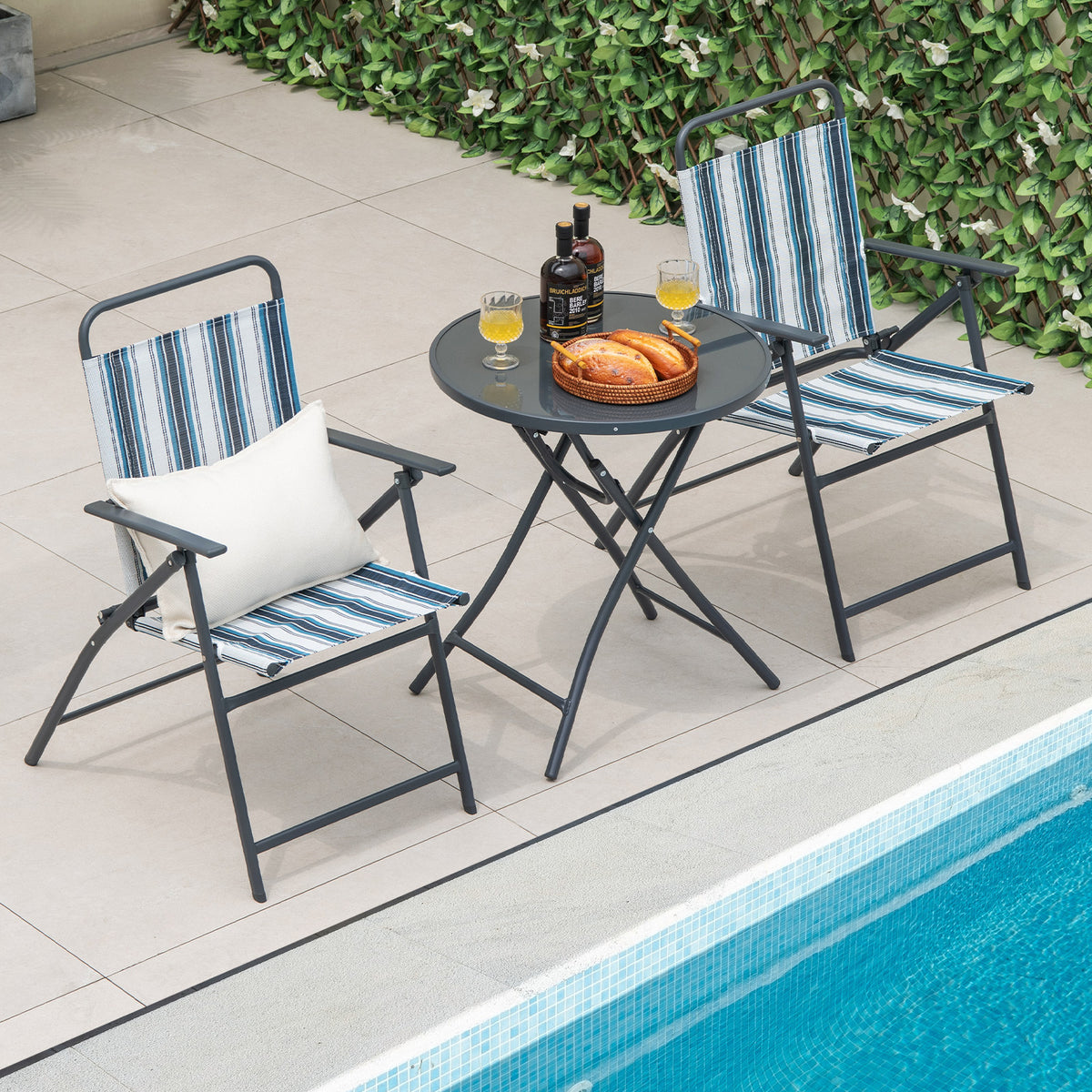 3-Piece Outdoor Folding Chair Set with Table