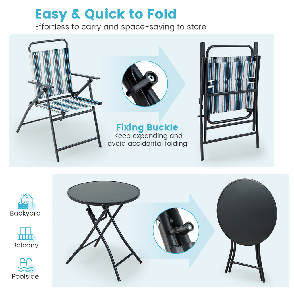 3-Piece Outdoor Folding Chair Set with Table