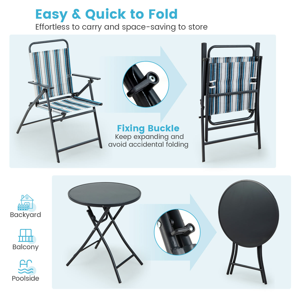 3-Piece Outdoor Folding Chair Set with Table