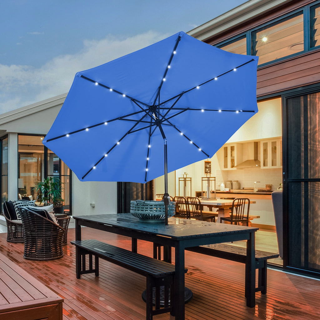 10 Ft Patio Umbrella with 24 Solar LED Lights - Blue