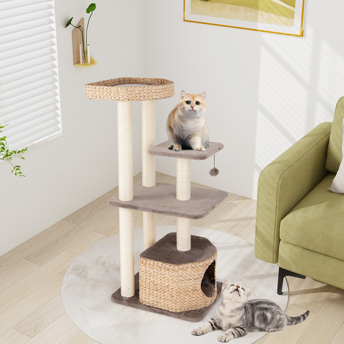 4-Layer Cat Tower with Scratching Posts and Washable Cushions - Coffee Variation