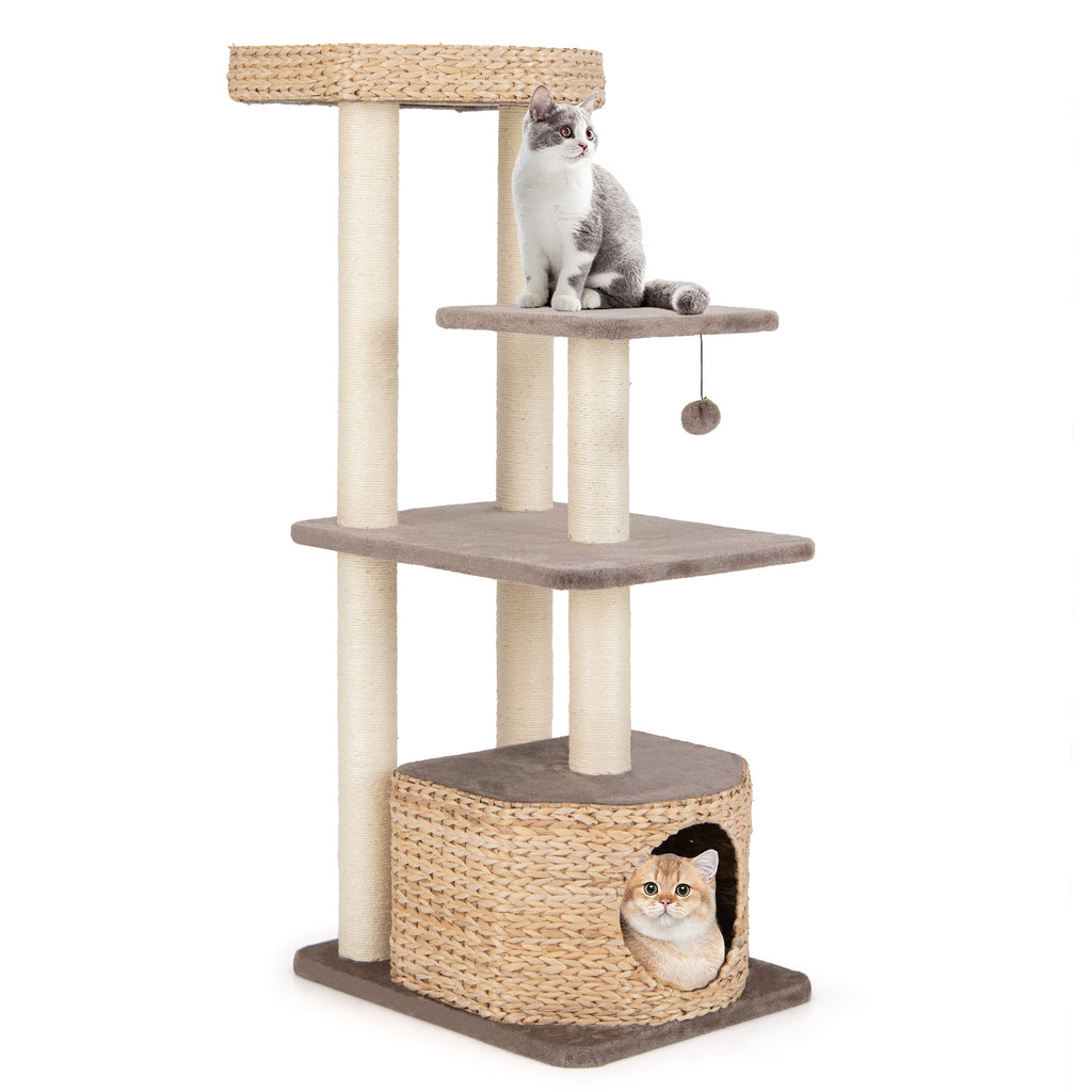 4-Layer Cat Tower with Scratching Posts and Washable Cushions - Coffee Variation