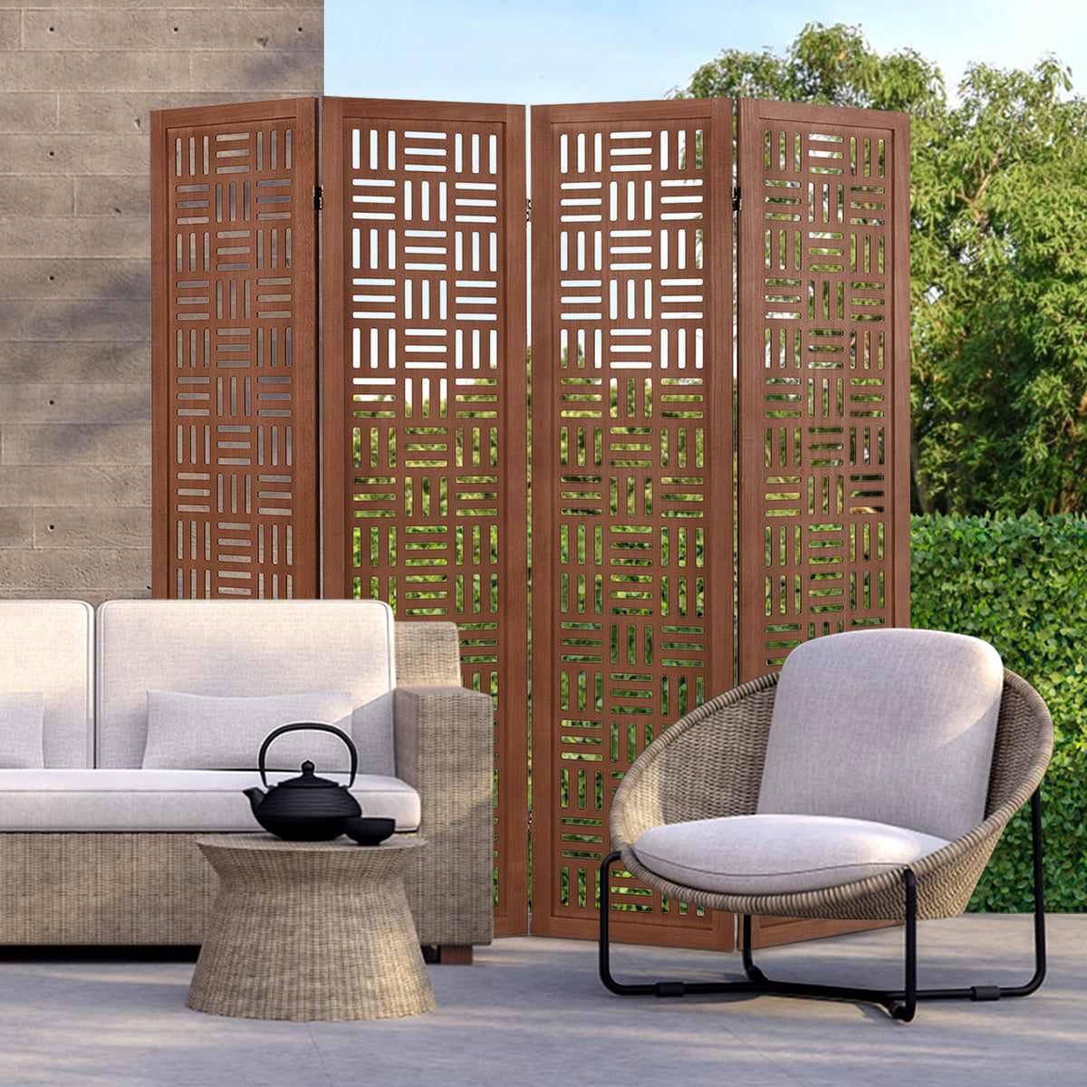 Solid Wood Room Divider - 4 Panel Folding Partition with Rustic Design - Variation of Solid Wood Room Divider, 4 Panel