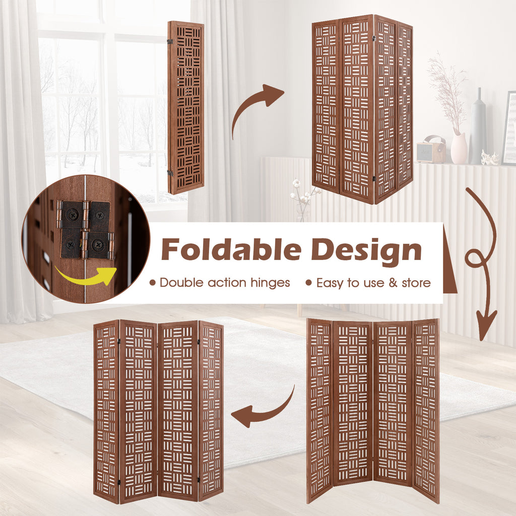 Solid Wood Room Divider - 4 Panel Folding Partition with Rustic Design - Variation of Solid Wood Room Divider, 4 Panel