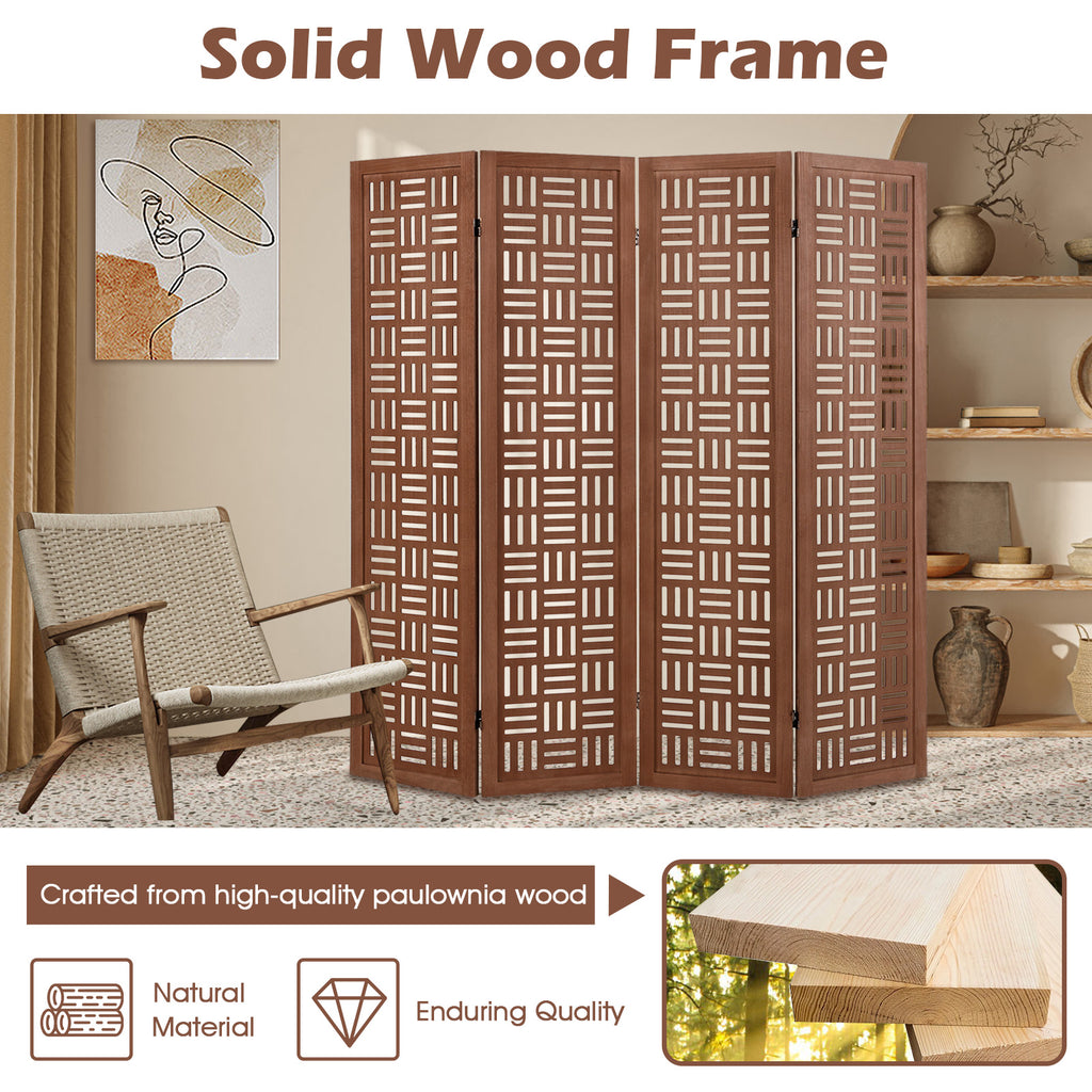 Solid Wood Room Divider - 4 Panel Folding Partition with Rustic Design - Variation of Solid Wood Room Divider, 4 Panel