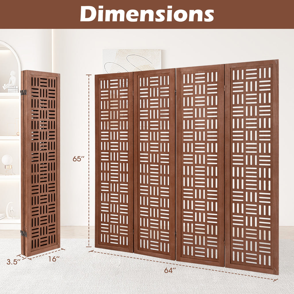 Solid Wood Room Divider - 4 Panel Folding Partition with Rustic Design - Variation of Solid Wood Room Divider, 4 Panel