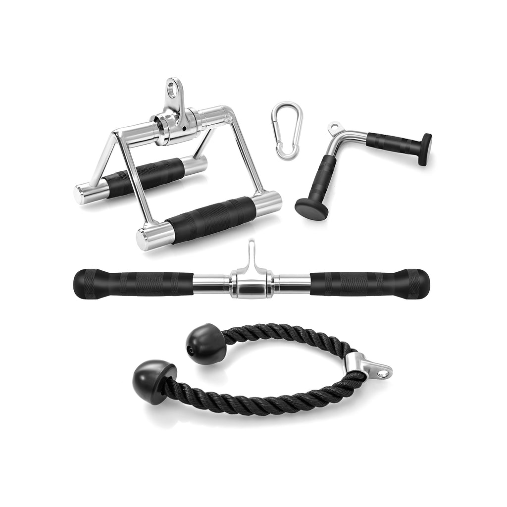 4-Piece Cable Machine Attachment Set for Home Gym - Heavy-Duty Handles & Rope