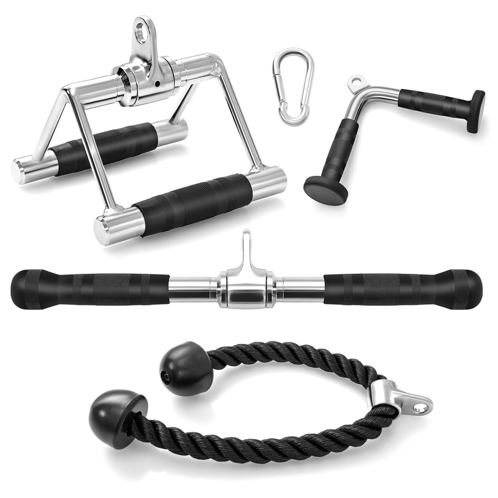 4-Piece Cable Machine Attachment Set for Home Gym - Heavy-Duty Handles & Rope