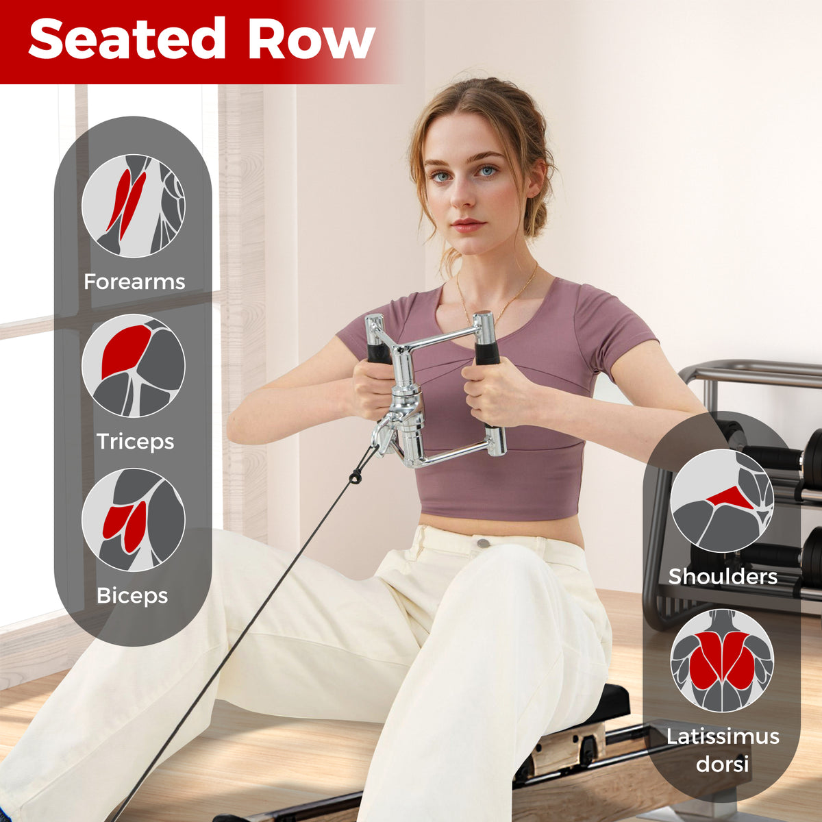 4-Piece Cable Machine Attachment Set for Home Gym - Heavy-Duty Handles & Rope