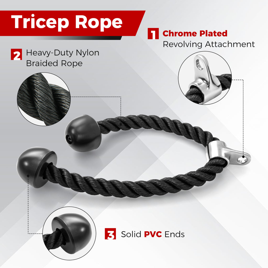 4-Piece Cable Machine Attachment Set for Home Gym - Heavy-Duty Handles & Rope