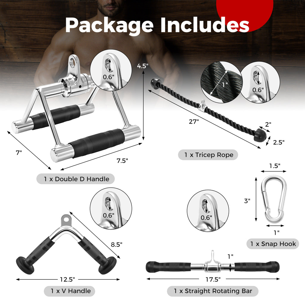 4-Piece Cable Machine Attachment Set for Home Gym - Heavy-Duty Handles & Rope