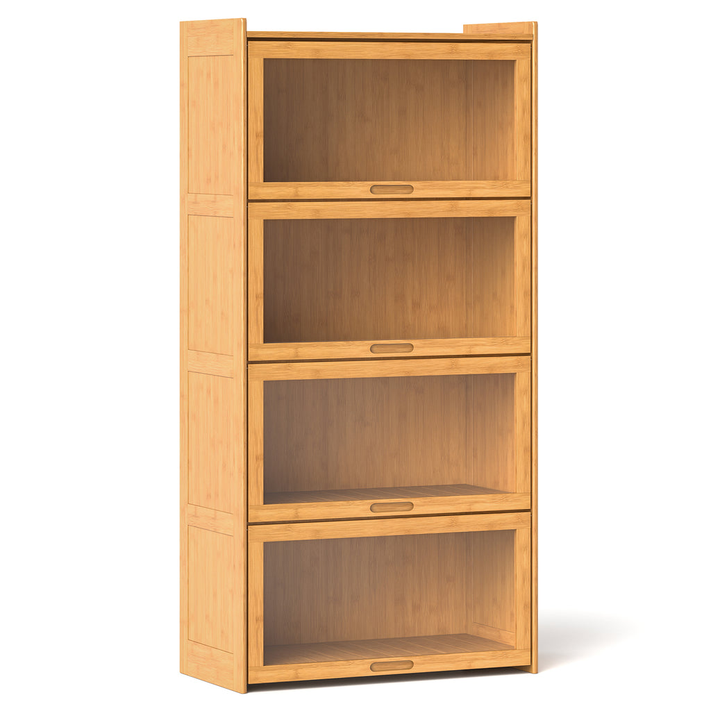 4-Tier Bamboo Bookcase with Doors - Brown