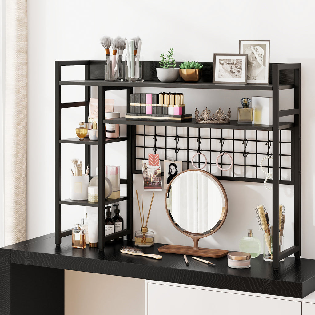 4-Tier Desk Shelf Desktop Display Rack with Metal Grid Panel and 6