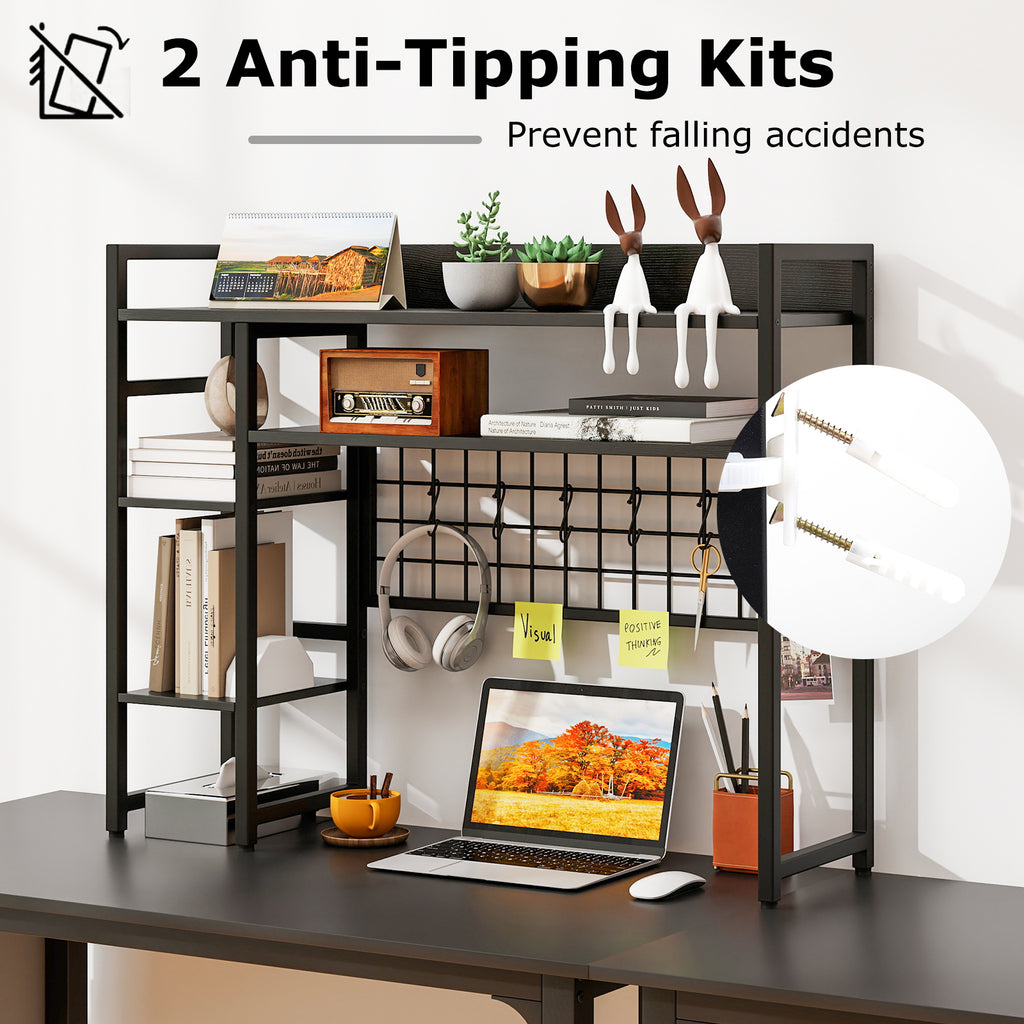 4-Tier Desk Shelf Desktop Display Rack with Metal Grid Panel and 6