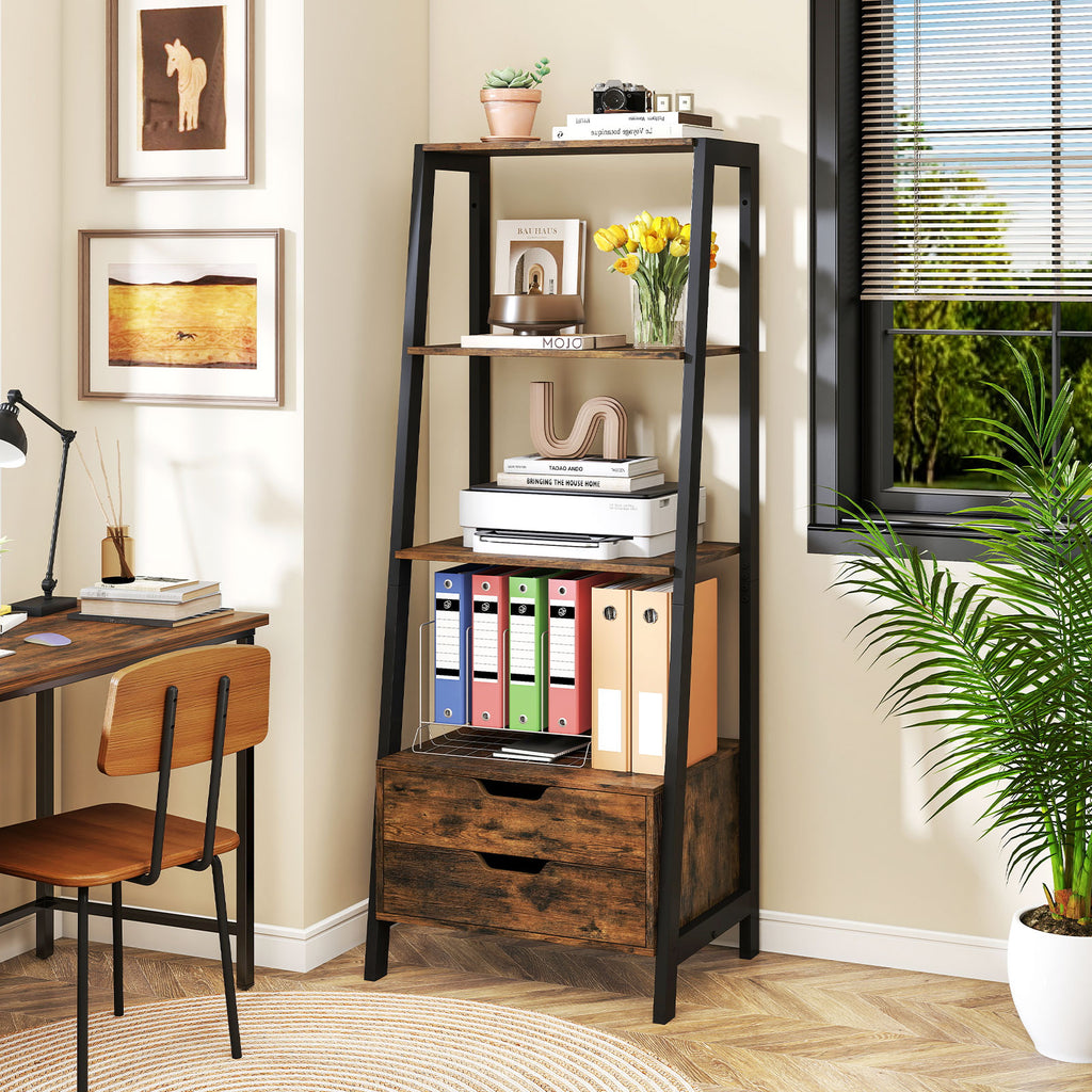 4-Tier Ladder Shelf with 2 Drawers 52.5 Inch Tall Freestanding