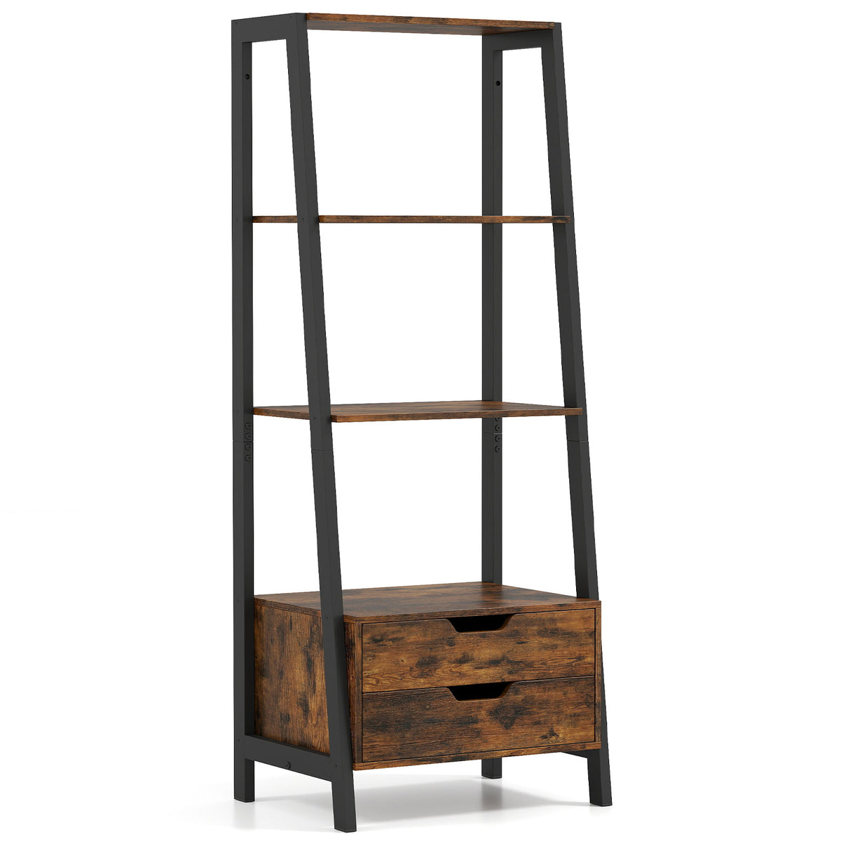 4-Tier Ladder Shelf with 2 Drawers 52.5 Inch Tall Freestanding