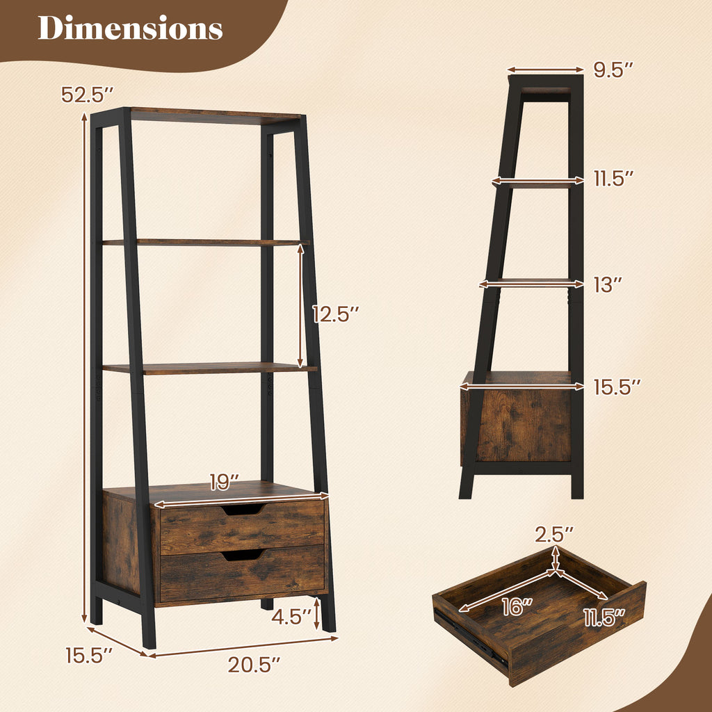 4-Tier Ladder Shelf with 2 Drawers 52.5 Inch Tall Freestanding