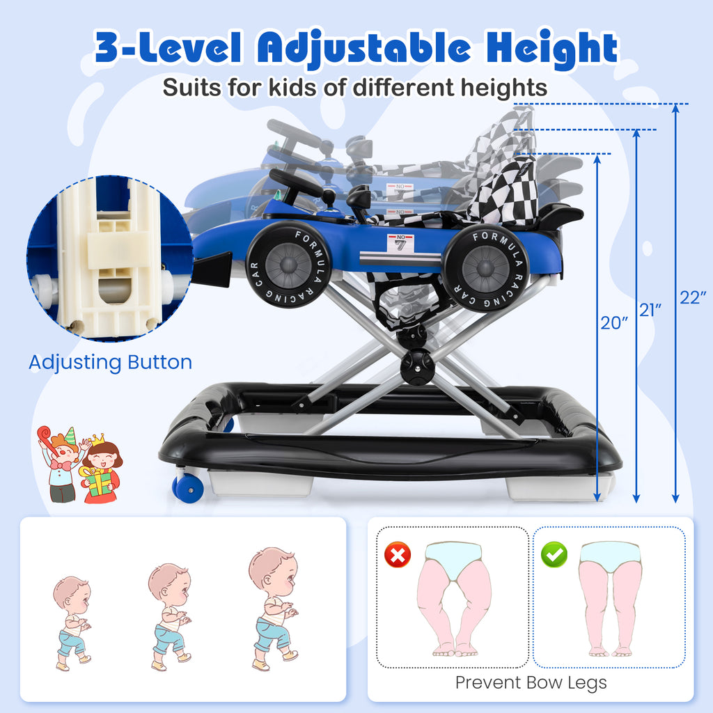 4-in-1 Baby Push Walker Activity Center - Height Adjustable with Music, Blue - Costway