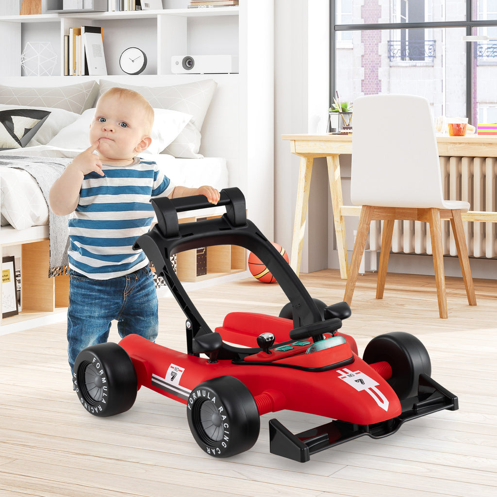 4-in-1 Baby Push Walker Activity Center with Music, Height Adjustable - Red, Costway