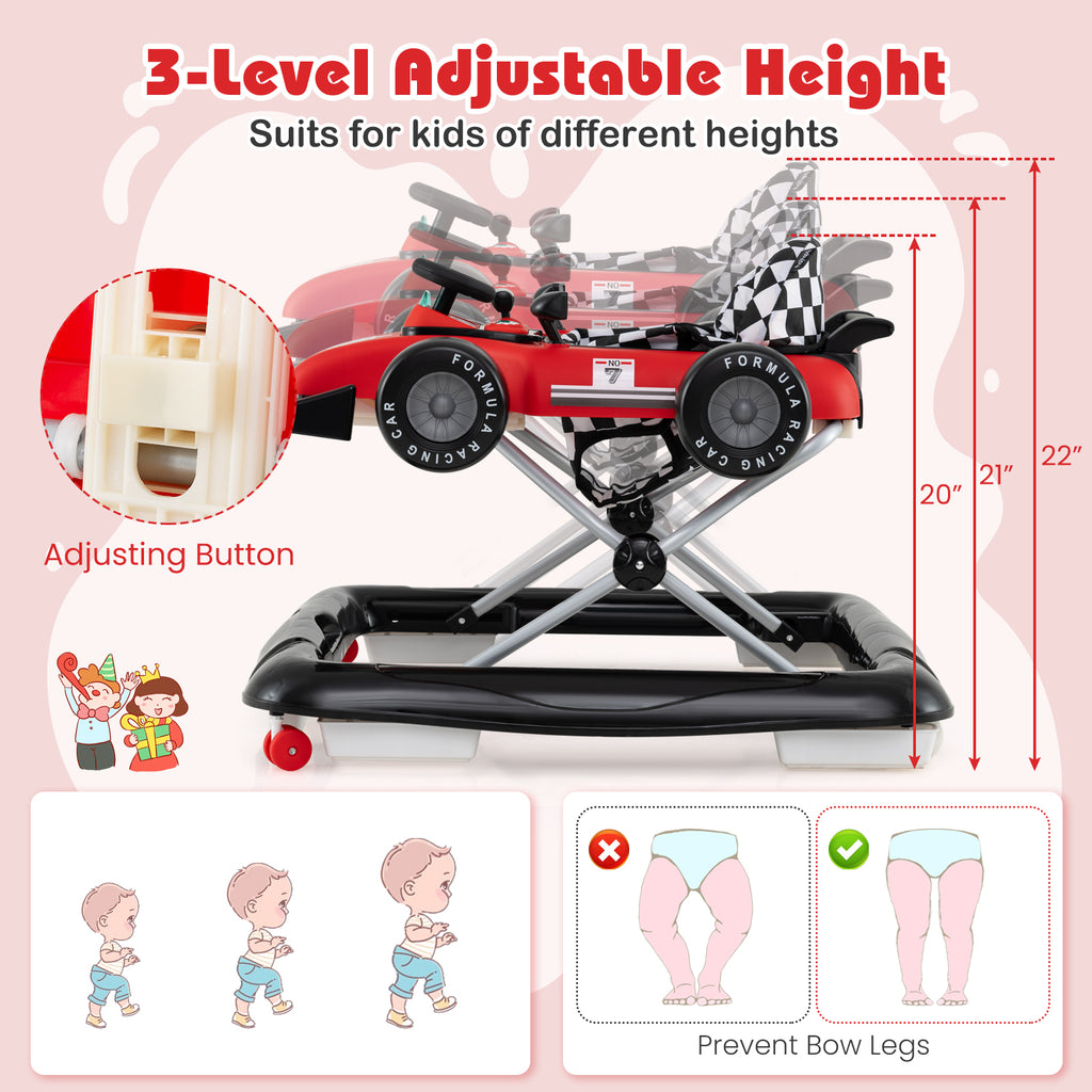 4-in-1 Baby Push Walker Activity Center with Music, Height Adjustable - Red, Costway