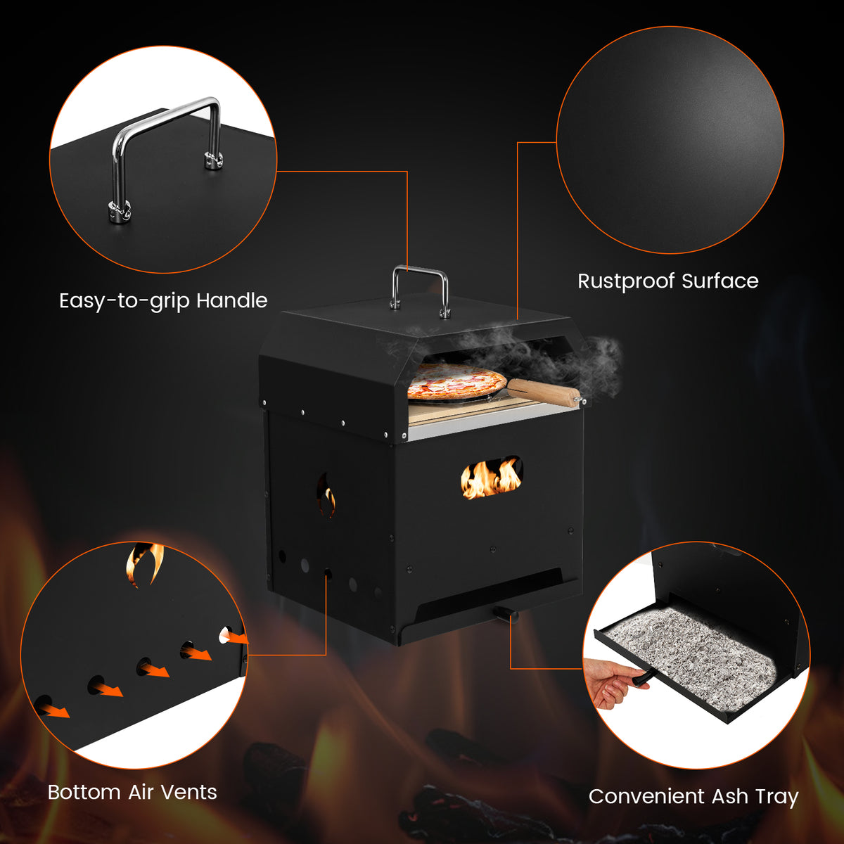 4-in-1 Outdoor Portable Pizza Oven with 12 Inch Stone