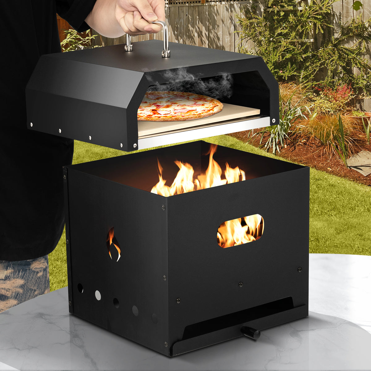 4-in-1 Outdoor Portable Pizza Oven with 12 Inch Stone