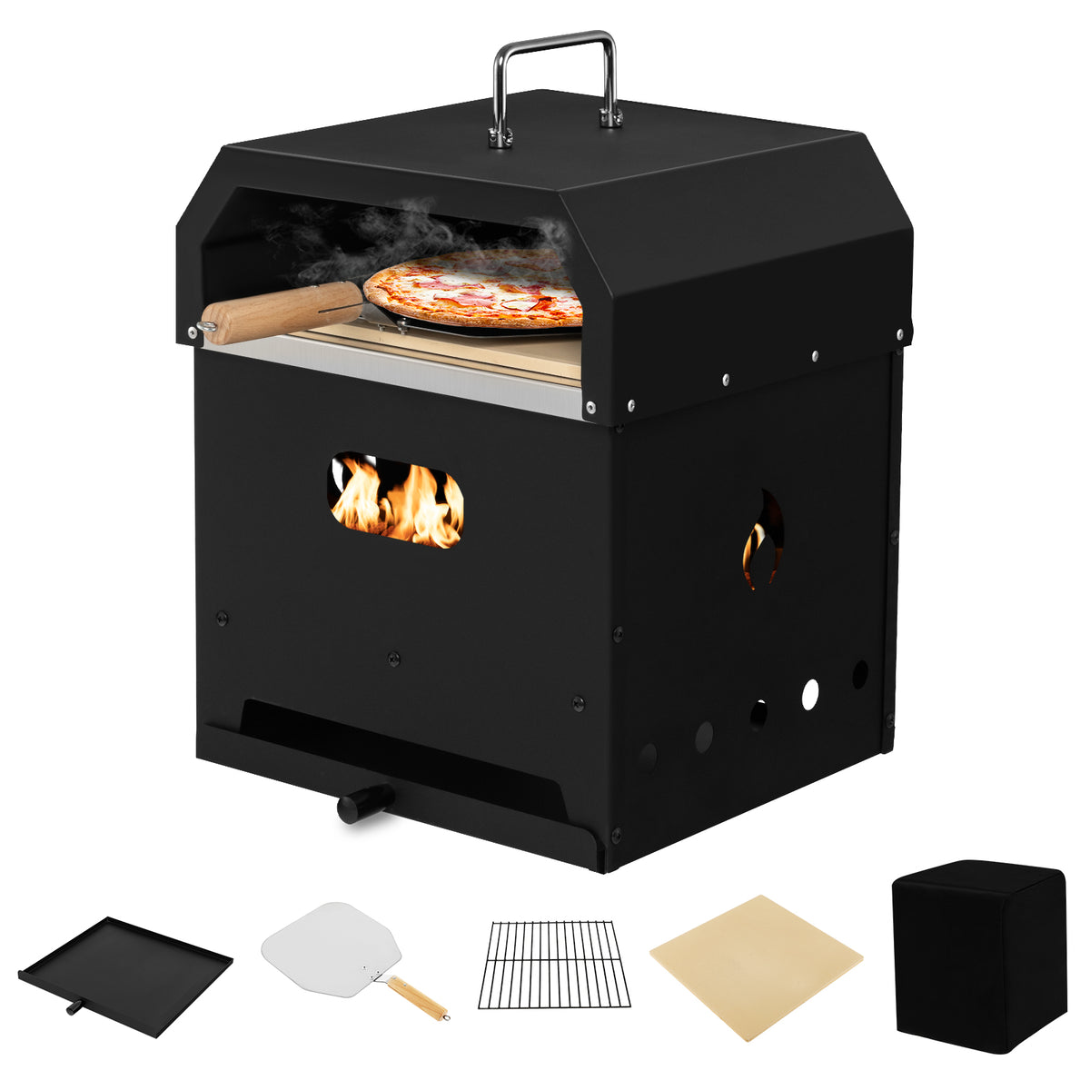 4-in-1 Outdoor Portable Pizza Oven with 12 Inch Stone
