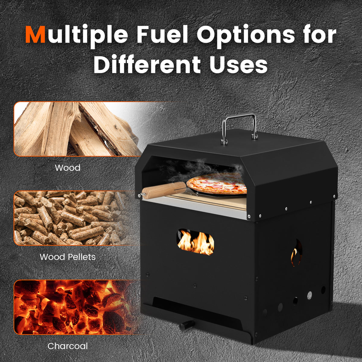 4-in-1 Outdoor Portable Pizza Oven with 12 Inch Stone
