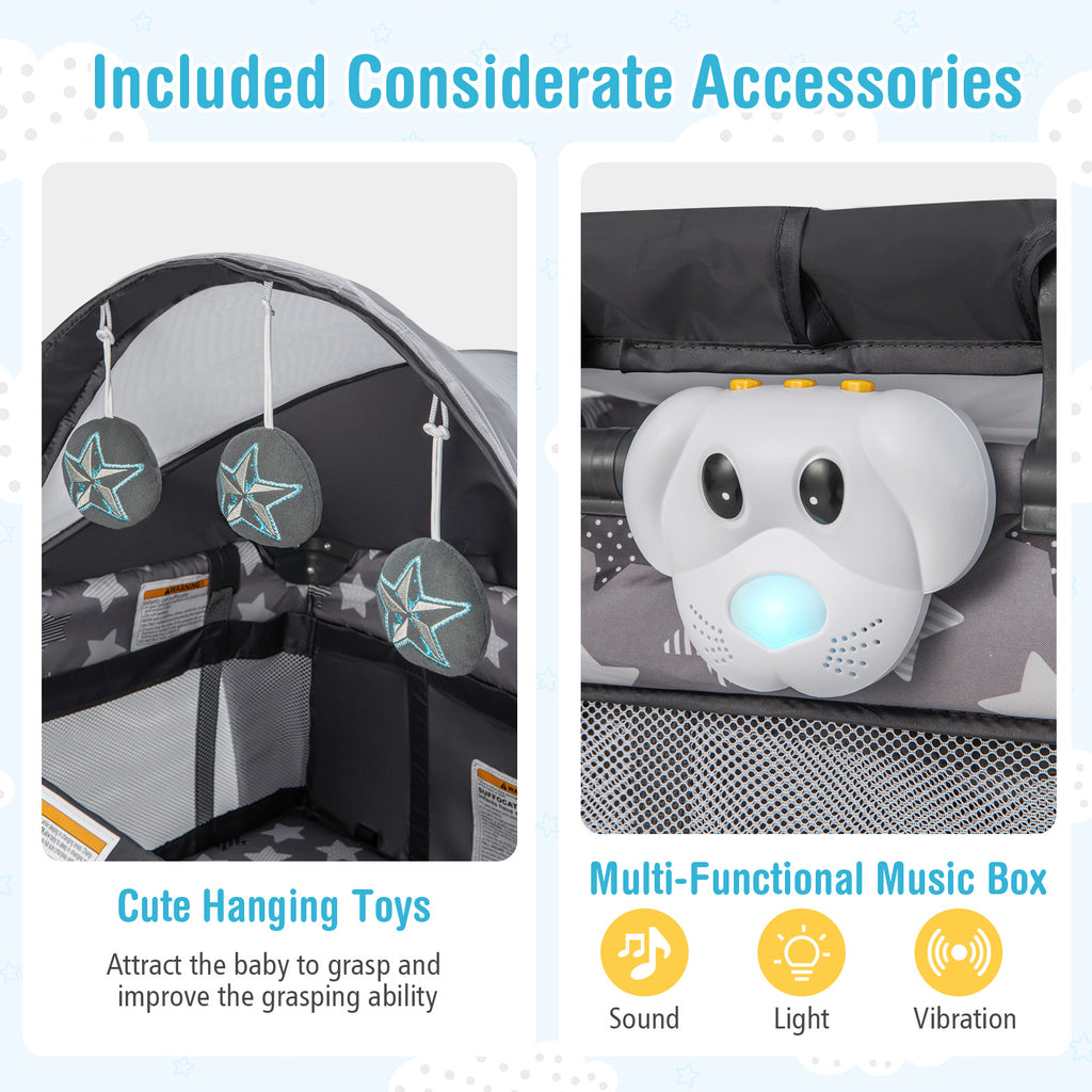 Baby Portable Nursery Center 4-in-1 Travel Crib with Canopy - Gray