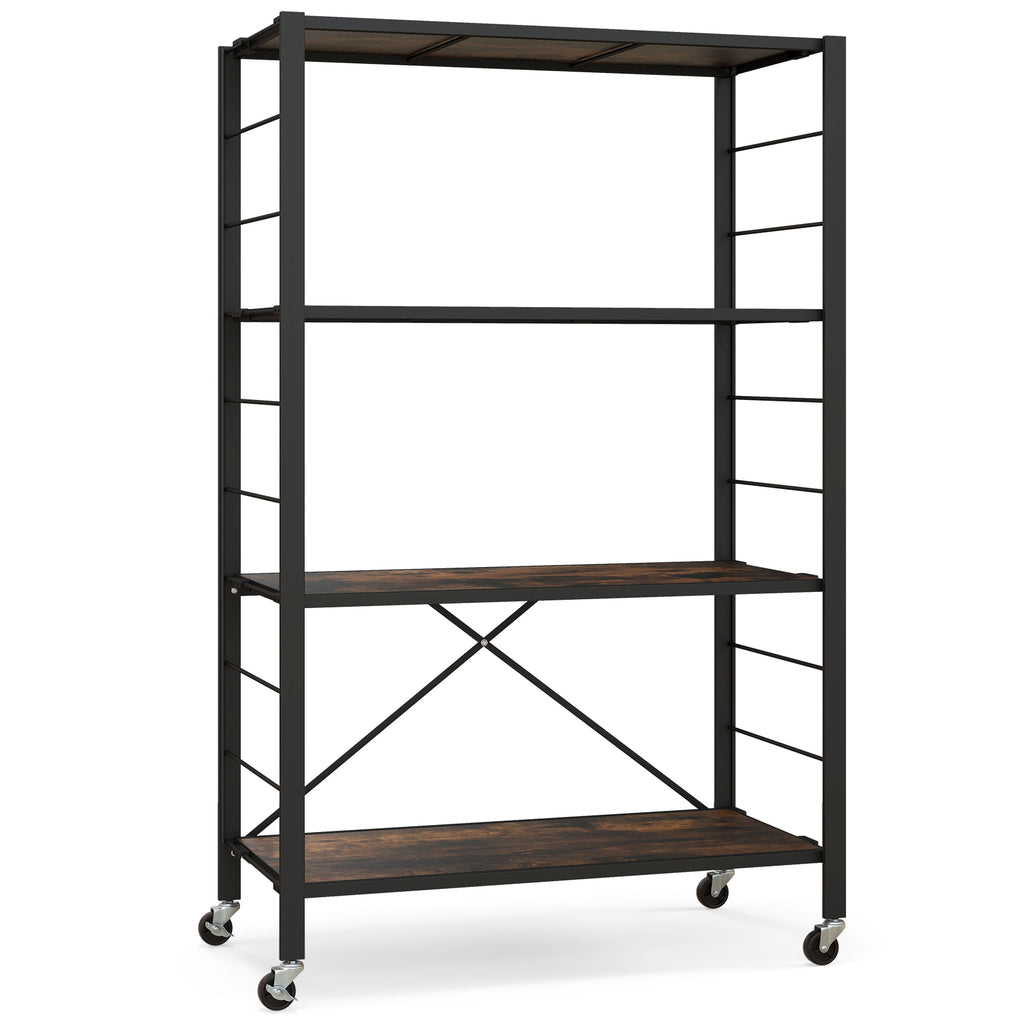 4-Tier Foldable Storage Shelf with Lockable Wheels - Black