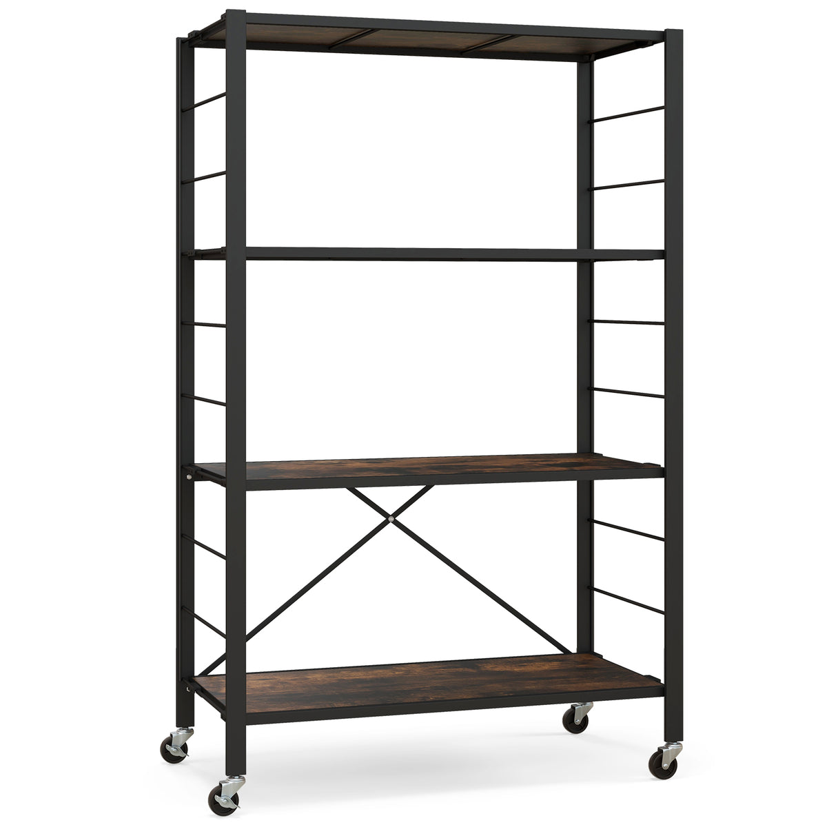 4-Tier Foldable Storage Shelf with Lockable Wheels - Black