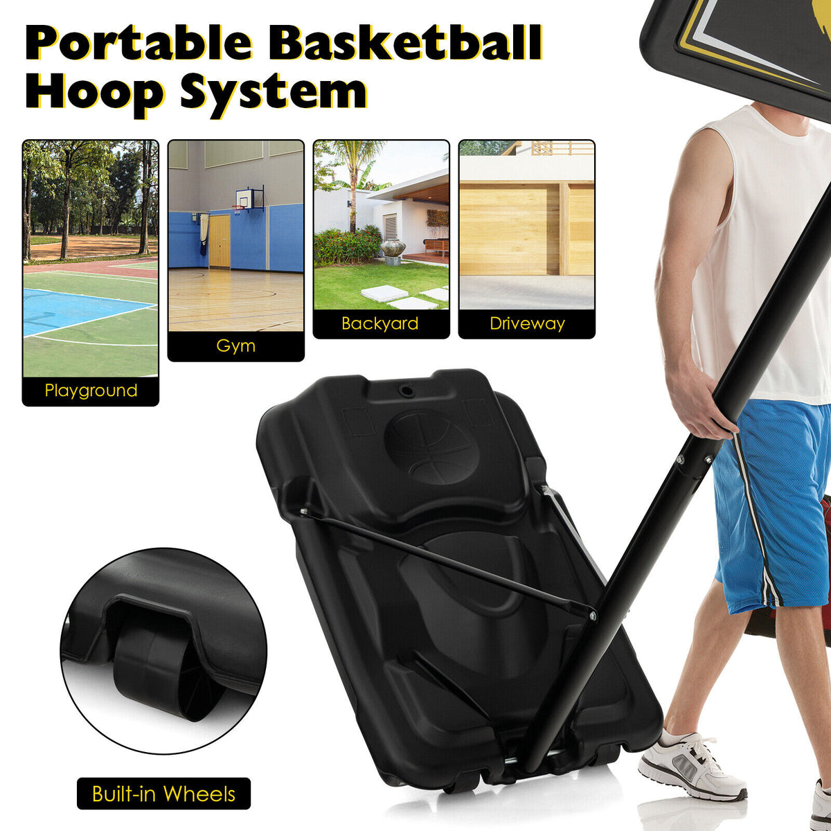 Portable Adjustable Basketball Hoop System 4.25-10 Ft with Backboard & Rim