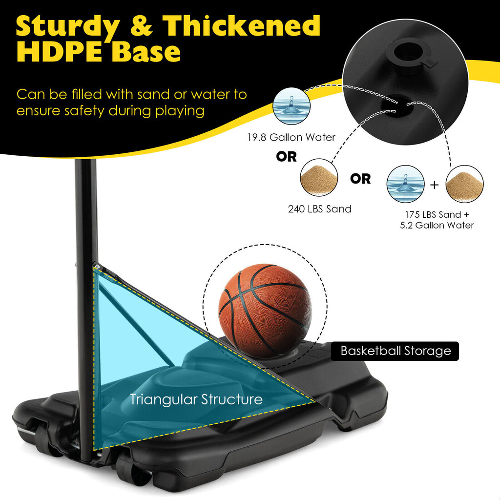 Portable Adjustable Basketball Hoop System 4.25-10 Ft with Backboard & Rim
