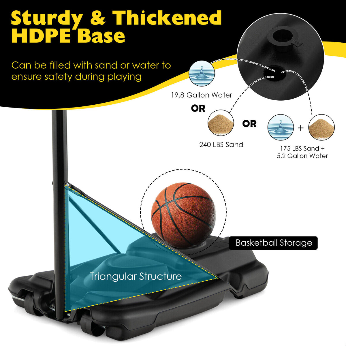 Portable Adjustable Basketball Hoop System 4.25-10 Ft with Backboard & Rim