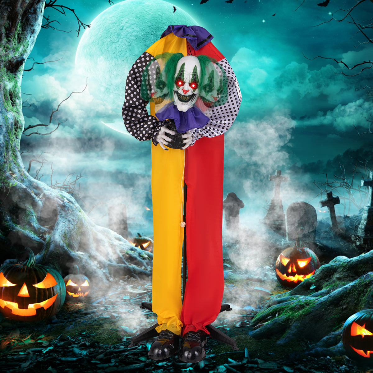 4.5ft Animatronic Clown with Pre-Recorded Phrases and LED Eyes - Creepy Halloween Decoration (Variation: Clown)