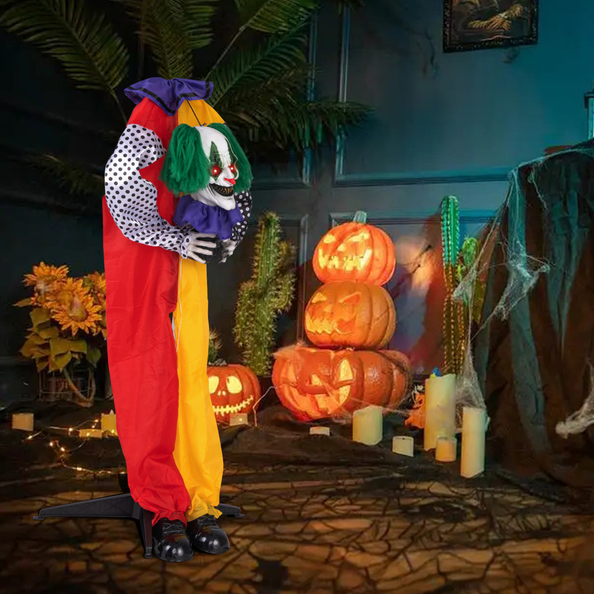4.5ft Animatronic Clown with Pre-Recorded Phrases and LED Eyes - Creepy Halloween Decoration (Variation: Clown)