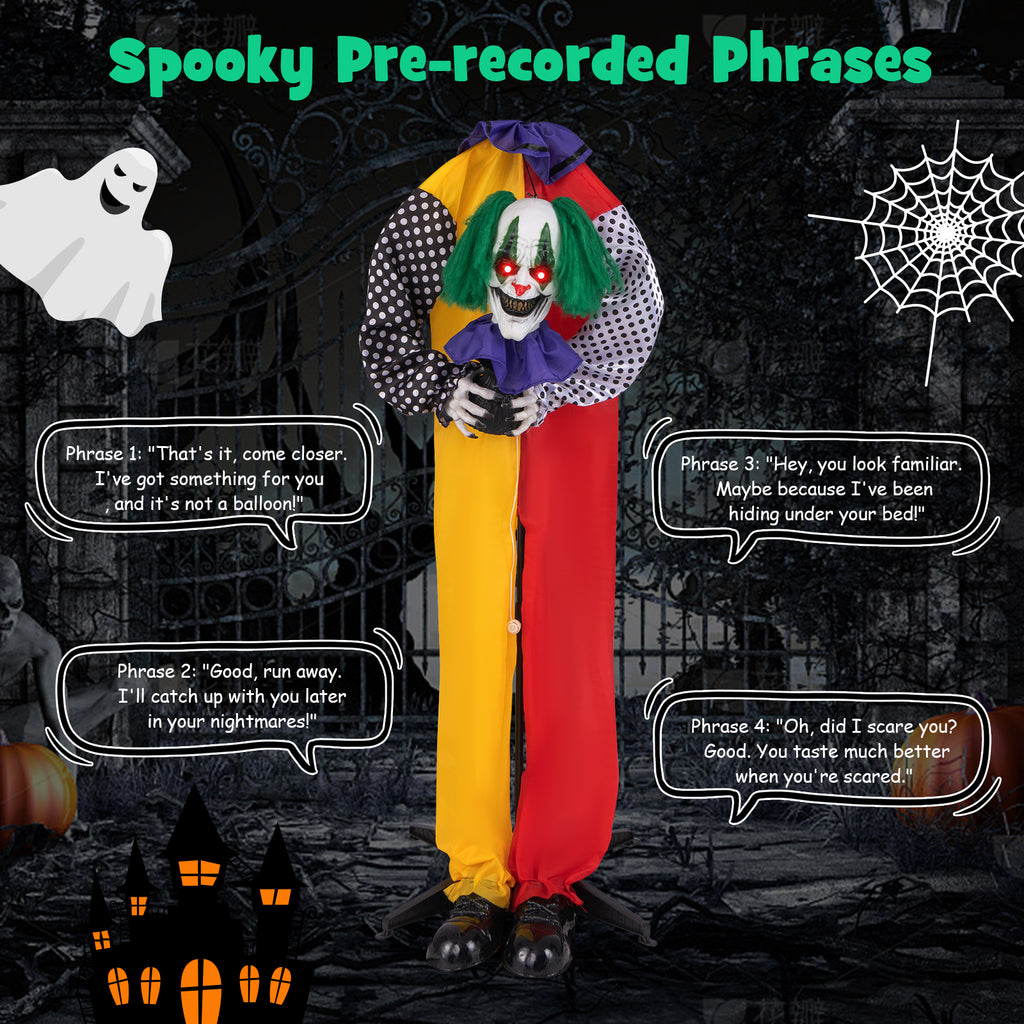 4.5ft Animatronic Clown with Pre-Recorded Phrases and LED Eyes - Creepy Halloween Decoration (Variation: Clown)