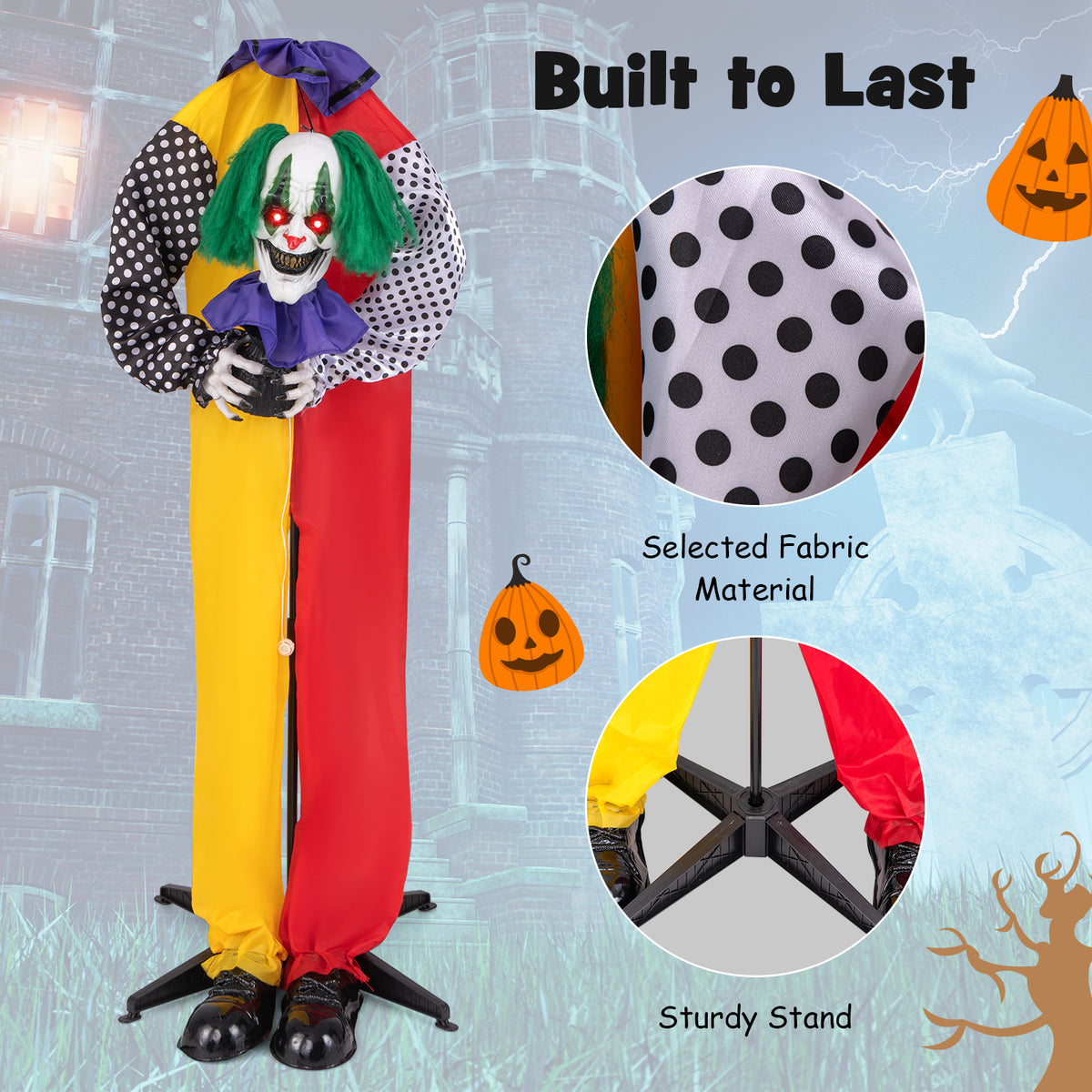 4.5ft Animatronic Clown with Pre-Recorded Phrases and LED Eyes - Creepy Halloween Decoration (Variation: Clown)